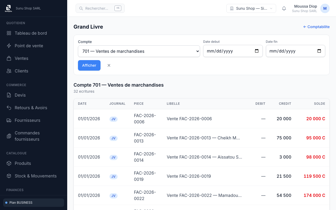 Grand livre avec solde progressif