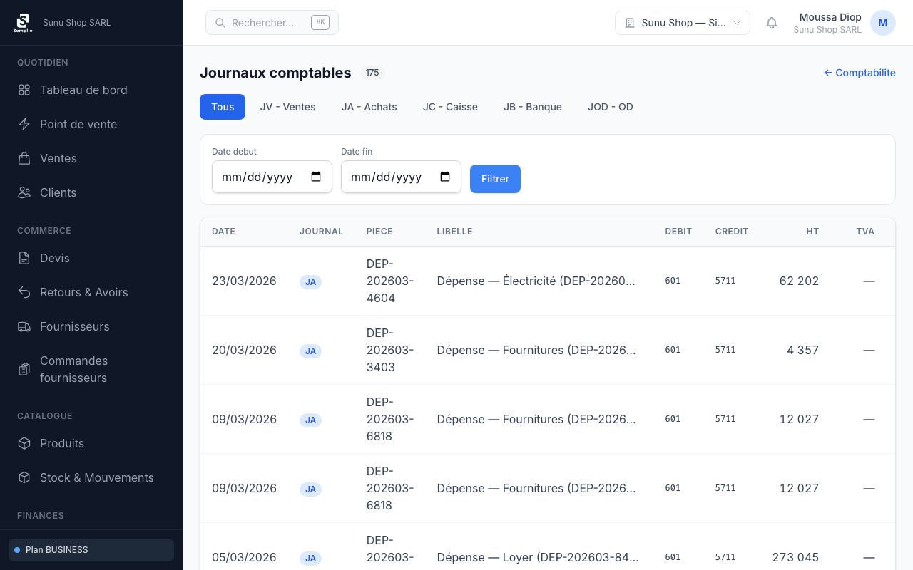 Écritures comptables dans le journal