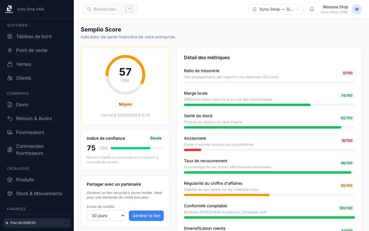 Semplio Score dans l'application